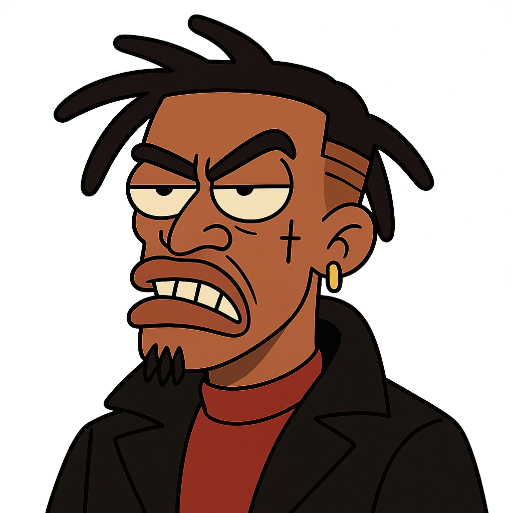 Vamp Carti with a goon face, cartoon style, exaggerated features emoji