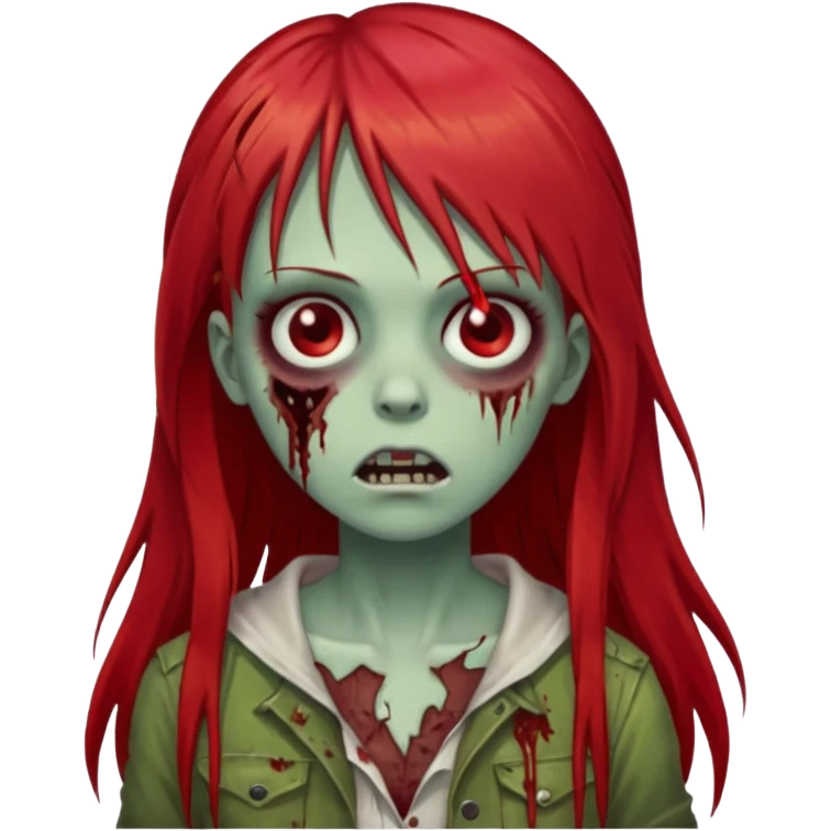 create a zombie girl with red long hair and straight down bangs emoji