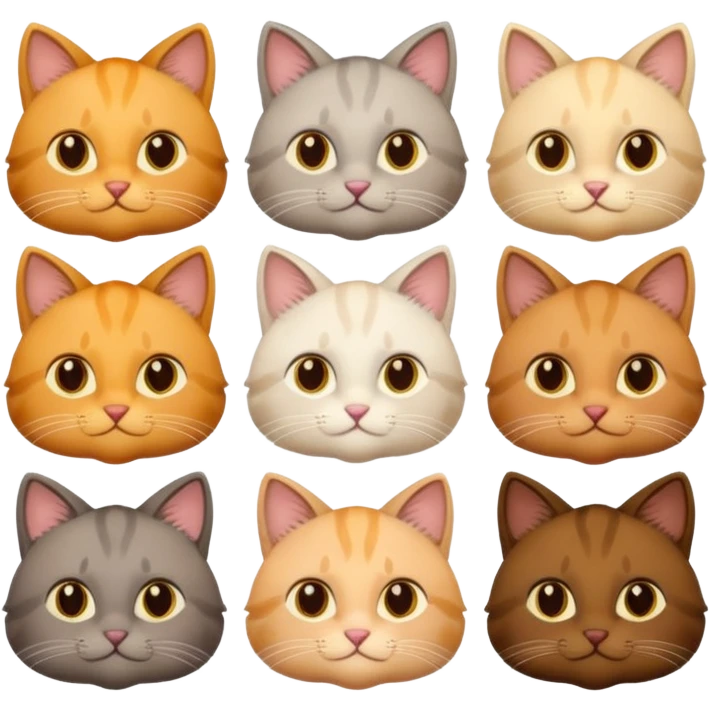 6 cats with different natural coloured coats emoji