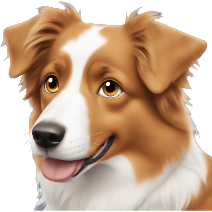 Orange Australian shepherd with no tail and blue eyes emoji