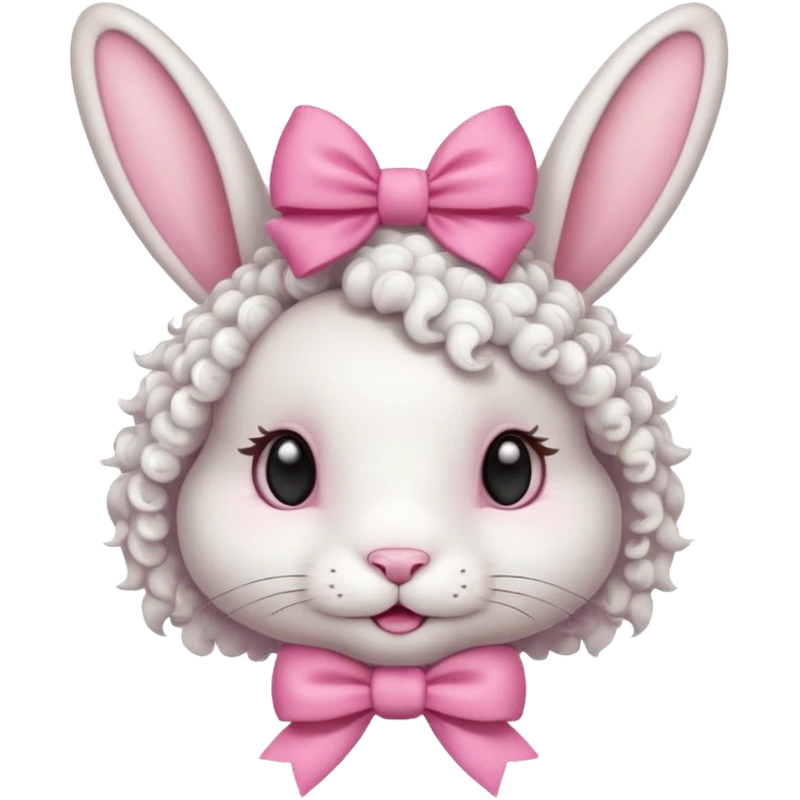 curly white bunny with pink bow on head emoji