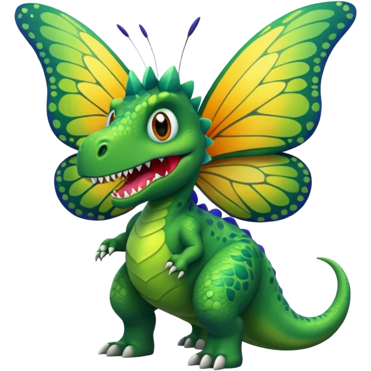 A dinosaur chewing on a huge butterfly emoji