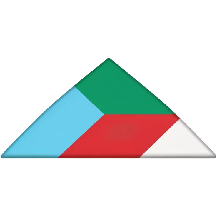 Create a flat emoji-style icon of the Baloch national flag: two equal horizontal stripes (top red, bottom green), with a cyan/light-blue triangle on the left side pointing to the middle, and a white five-pointed star centered inside the triangle. Use bold solid colors, no gradients, no text. emoji