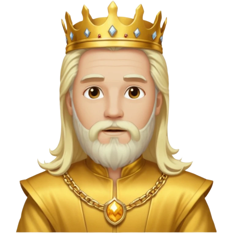King Midas with long platinum blonde hair and beard, gold outfit emoji