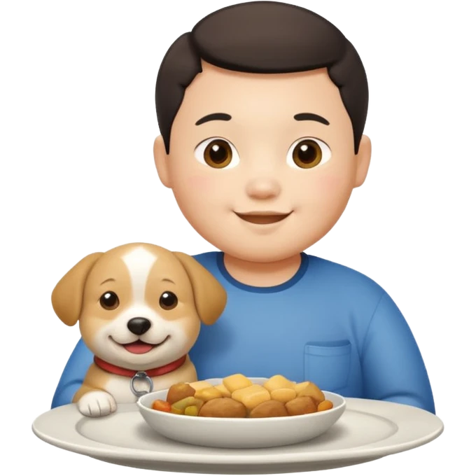 A fat Chinese boy with a dog sitting on his plate  emoji