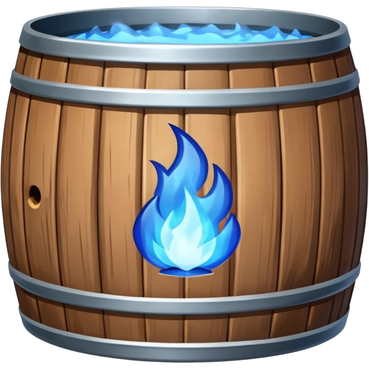 generate a realistic rust-free metal barrel with blue fire on it emoji