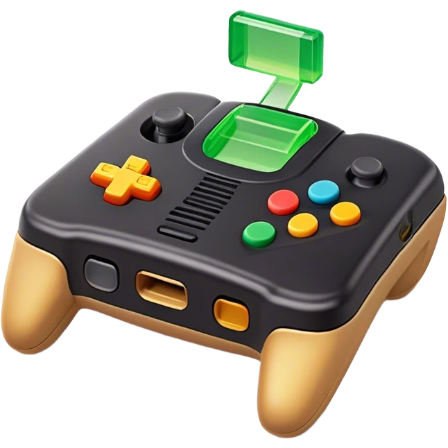 Clash of Clans aesthetic: Cinematic Playful Nintendo 64 Console Portrait Emoji, rendered in a 3D vector-style similar to standard emojis with minimal shading and bold, simplified shapes. A compact, distinct form with signature details, softly glowing with a nostalgic gaming charm. Simplified yet unmistakably iconic, highly detailed and consistent, glowing with a soft radiance and high shine. Stylized with a touch of retro gaming magic and a soft glowing outline, capturing the essence of a beloved gaming relic with a friendly, playful manner! emoji