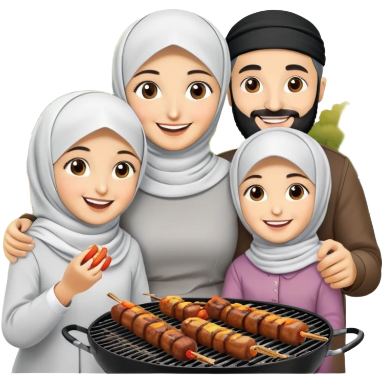 Turkish beautiful finished family hijabs make bbq time emoji