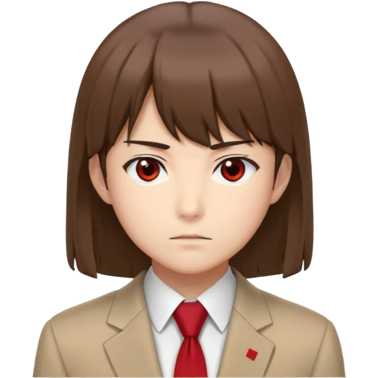 Kiyotaka Ayanokoji from Classroom of the Elite, calm emotionless eyes, medium-length straight brown hair with bangs, serious neutral expression, school uniform with red blazer and tie, face close-up emoji