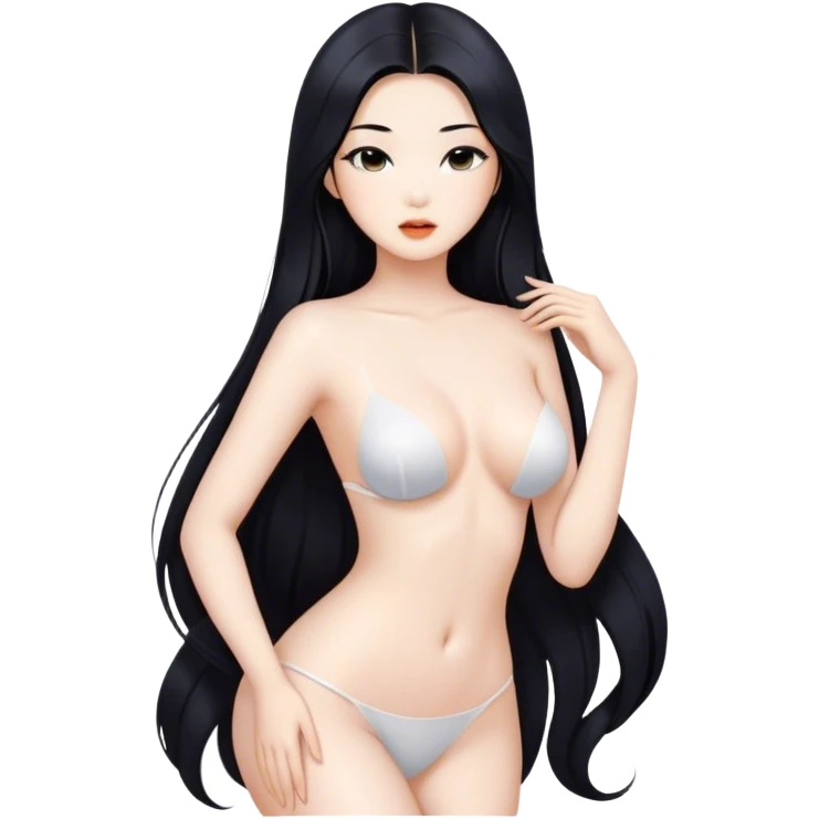gorgeous Asian girl with long black hair, white skin, and a beautiful body  . Glamorous body  emoji