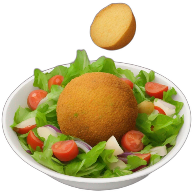 falafel balls in a bowl of salad and potatoes emoji