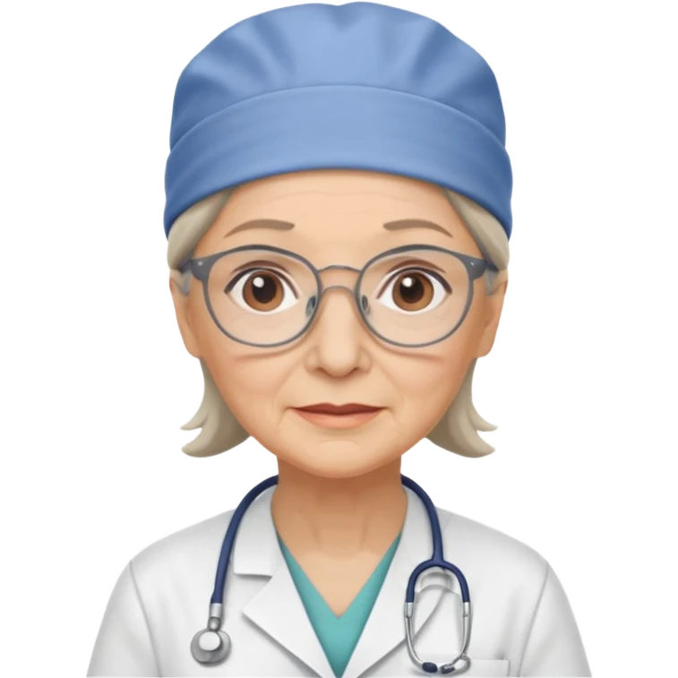 older woman doctor with scrub cap no smile emoji