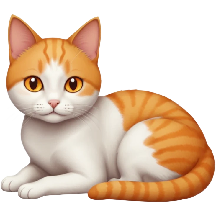full body tiny short hair ginger and white cat with orange eyes lying down emoji