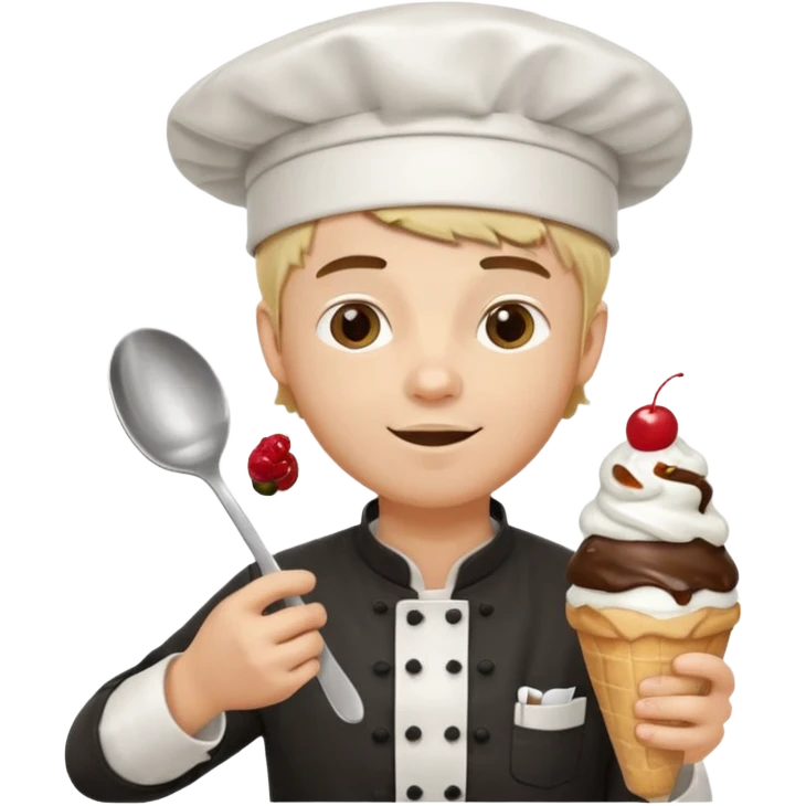 Young Male Chef eating sundae with spoon emoji