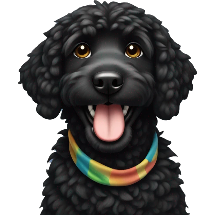 2 BLACK Groodles with a big smile. Also with a bandanna around its neck. Both Dogs need to be all black fur emoji