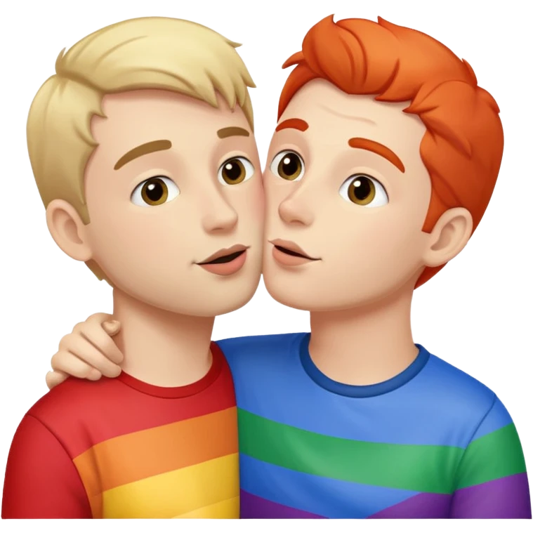 man kissing another man with a pride flag in his hand emoji