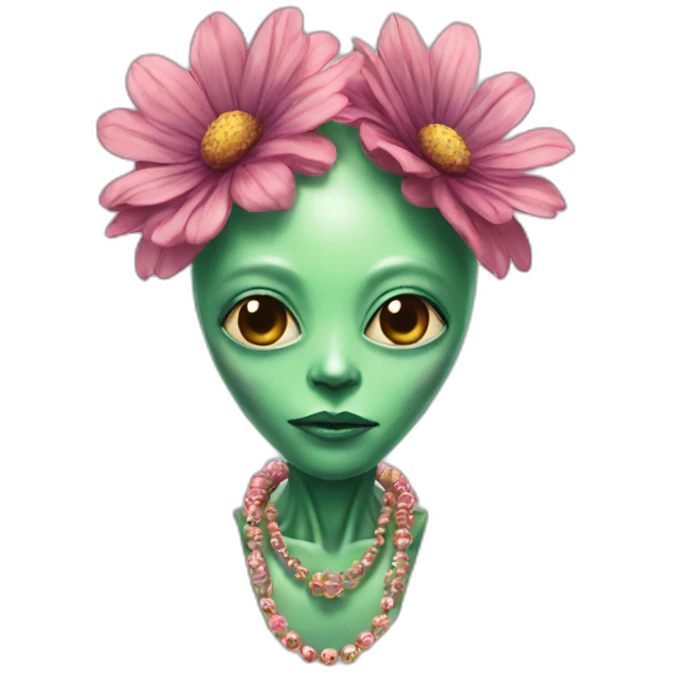 An alien from Jupiter wearing a flower necklace emoji