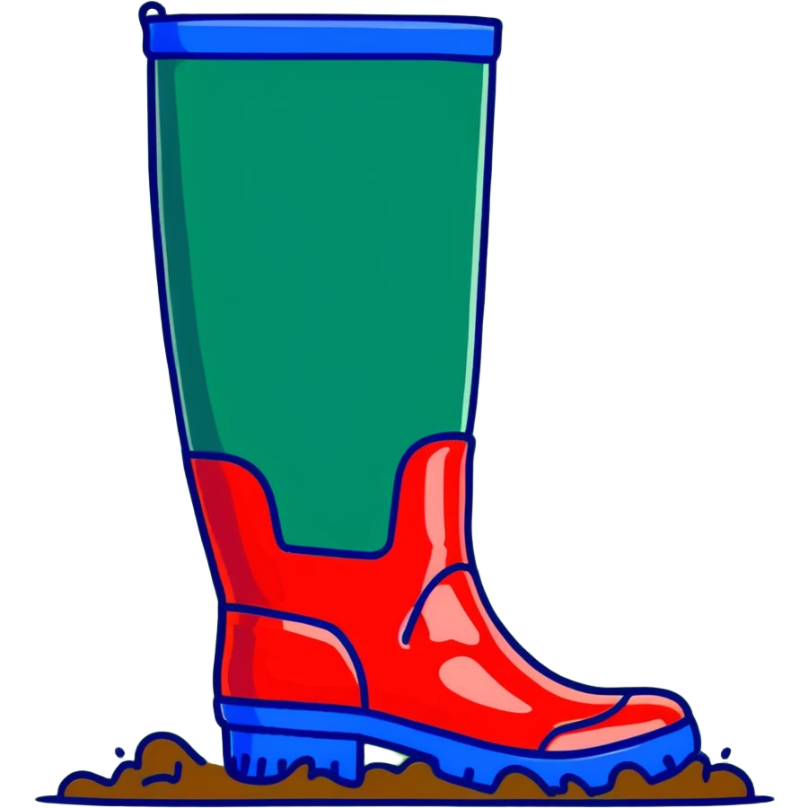red and blue patterned wellington boots with mud splashes emoji