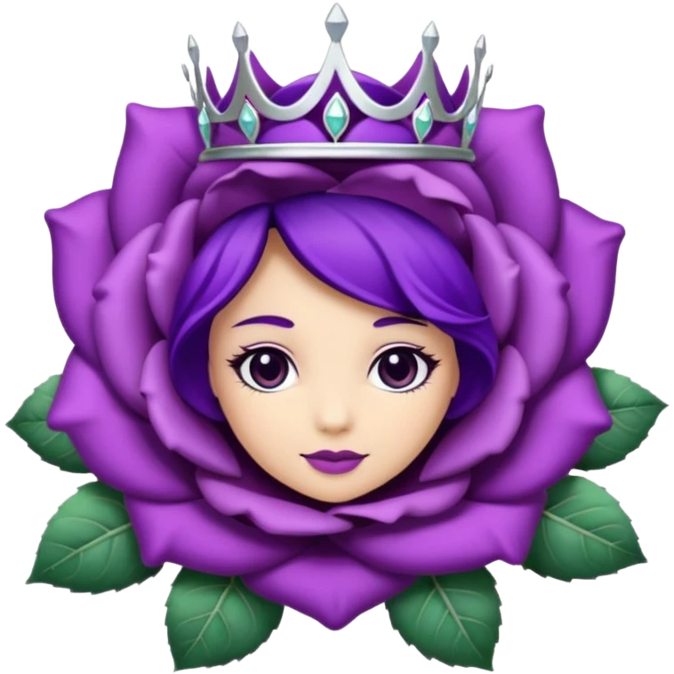 Purple rose with silver tiara and a purple emblem leaf wreath emoji