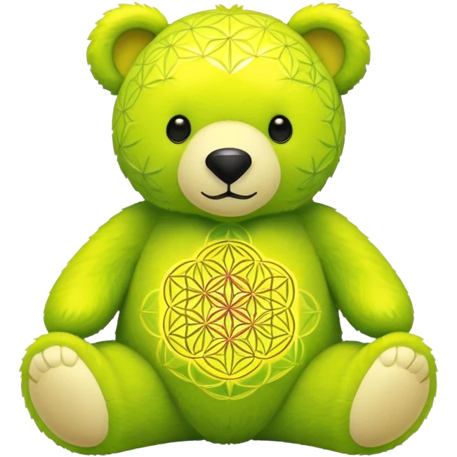 neon green bear with the flower of life on its tummy in ywlloe emoji