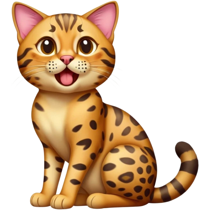 cinematic-comical-[Bengal cat]-full-body-sitting-emoji,-tail-curled-playfully-around-its-paws,-head-tilted-dramatically-while-yawning-exaggeratedly,-sleek-[leopard patterned]-fur,-simplified-yet-hilariously-adorable-features,-highly-detailed,-glowing-with-an-almost-sarcastic-glow emoji