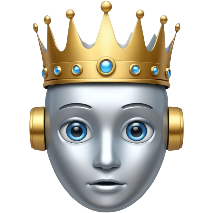 silver robot with blue eyes with golden crown emoji