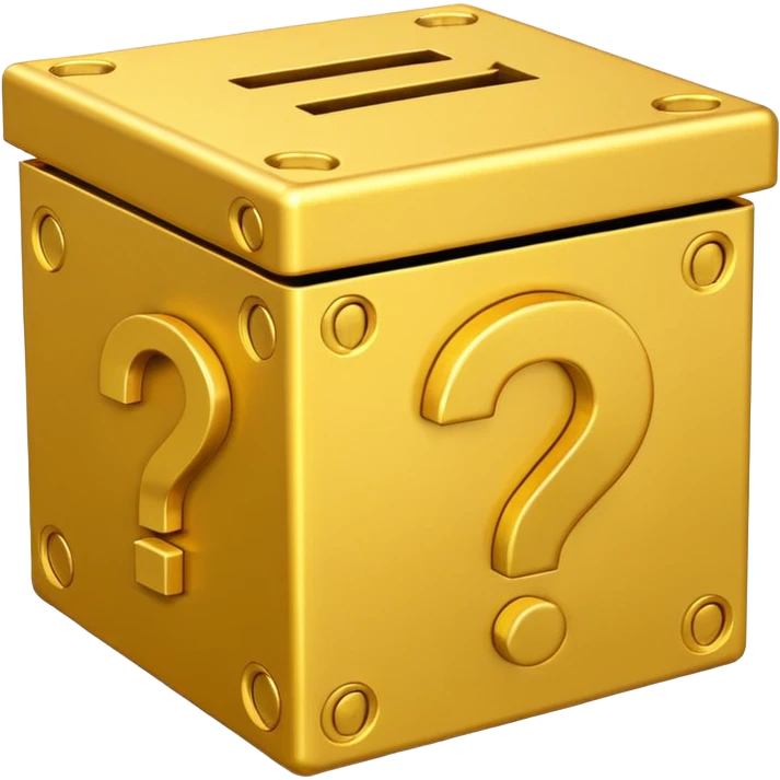 сгенерируй смайл loot box в стили классических смайлов с вопросом 
золотой, не деревянный, а пластиковый
более смайликовый стиль. 3d emoji