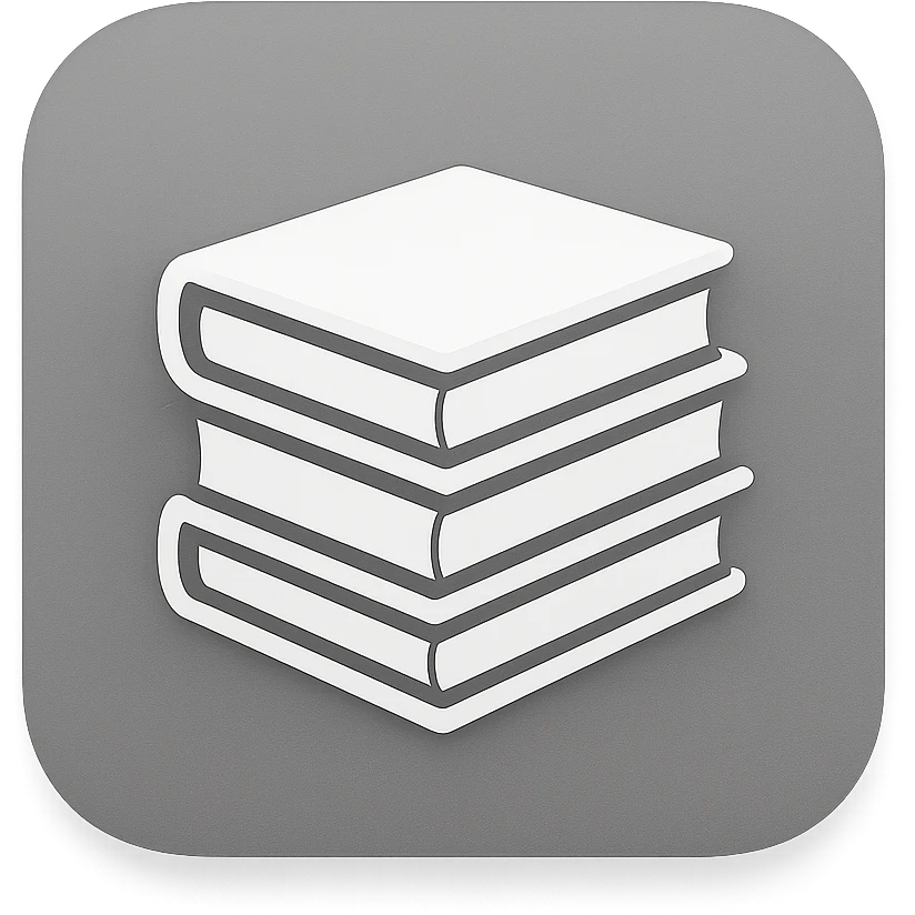 iOS app icon style for folder 'School': square with strongly rounded corners, grayscale background, symbol of a stack of books in the center, modern look, no color emoji