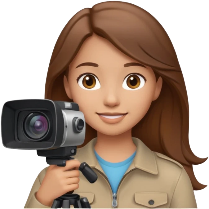 Brown-haired girl posing with video equipment emoji