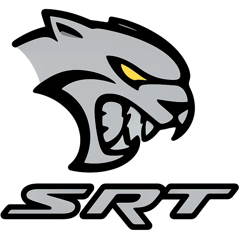 Hellcat SRT logo, chrome effect, muscular, racing-inspired emoji