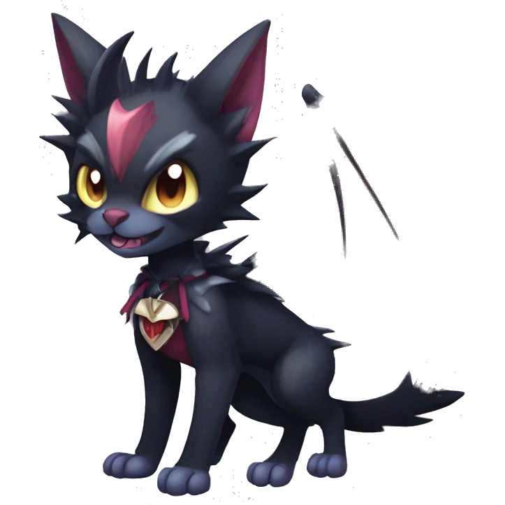   cool edgy beautiful anime-style ethereal dark-punk-themed animal vampiric Nargacuga-cat-hybrid Fakemon with big fangs and bat-wing-ears with a cape full body emoji