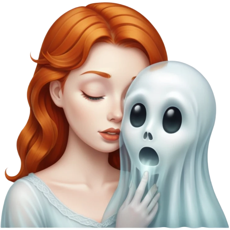 Ginger haired woman kissing ghost  emoji