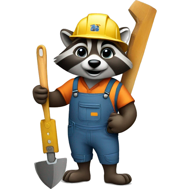 raccoon construction worker with a tool in his paw emoji