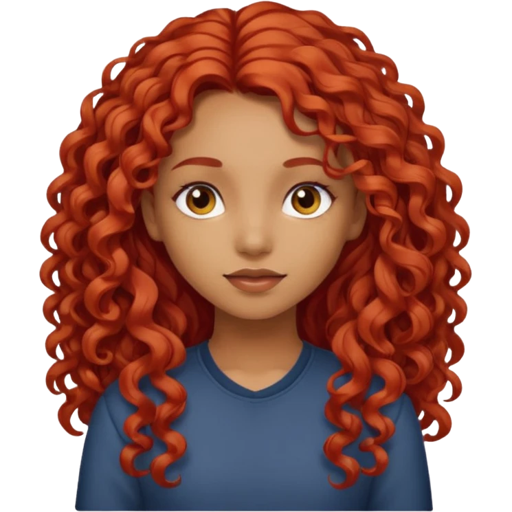 Chica morena clara con el pelo con rizos ni tan sueltos pelo largo  pero tampoco como un afro del color rojo no tan llamativo emoji