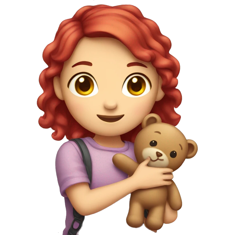 girl with cherry hair hugging a teddy bear emoji