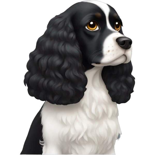Small completely black king spaniel with white on chest emoji