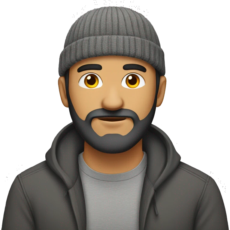 mexican man, mid twenties, full beard, beanie, gray shirt emoji