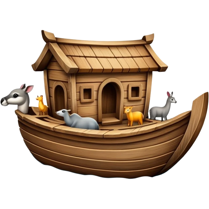 Wooden ark floating on water with animals peeking out emoji