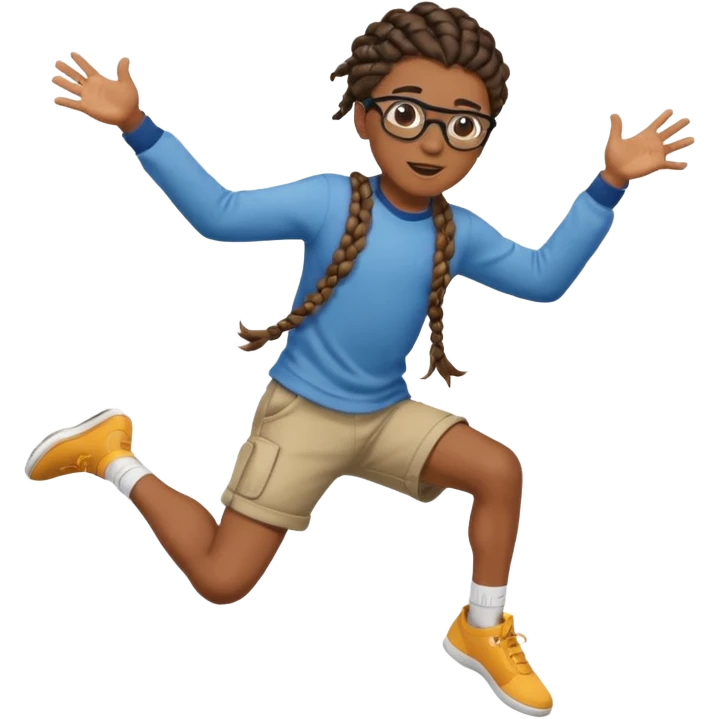 black boy with glasses and braided hair jumping emoji