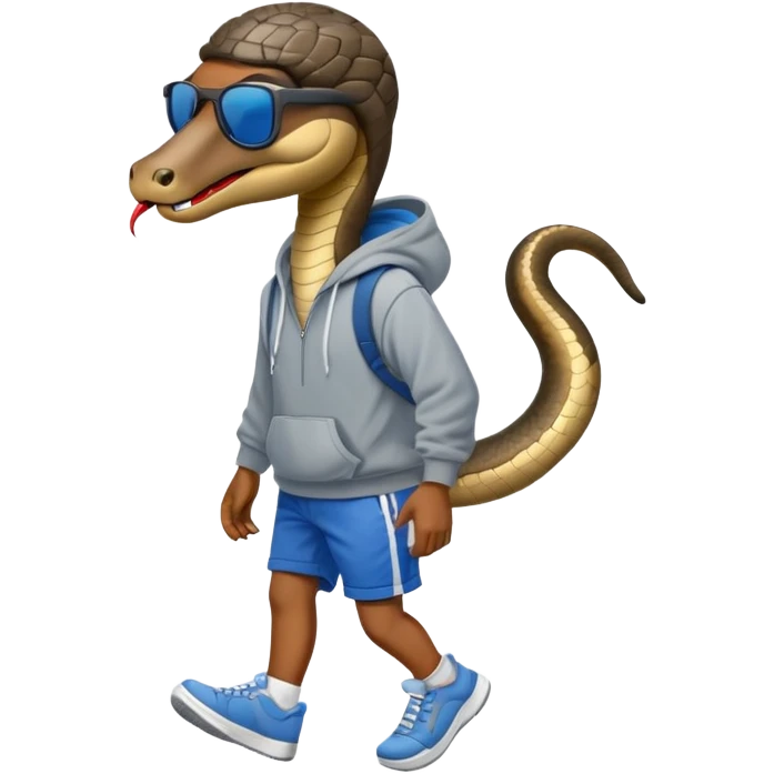 anthropomorphised snake wearing sunglasses, hoodie and shorts, walking upright emoji