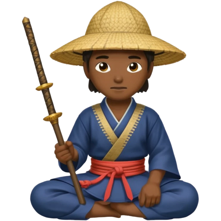 asian Samurais in Hat, Samurai kneeling  emoji