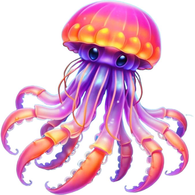 Neon glowing jellyfish-crab-squi emoji