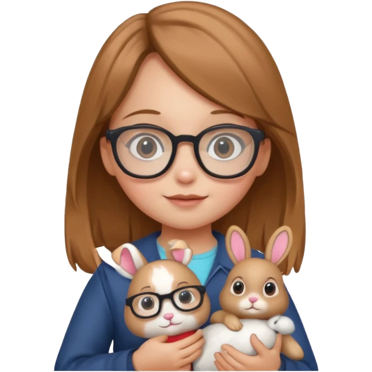 Girl kid with glasses → holding a toy rabbit emoji