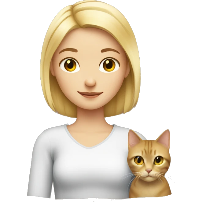 blonde girl With a square cut and a European cat in his arms emoji