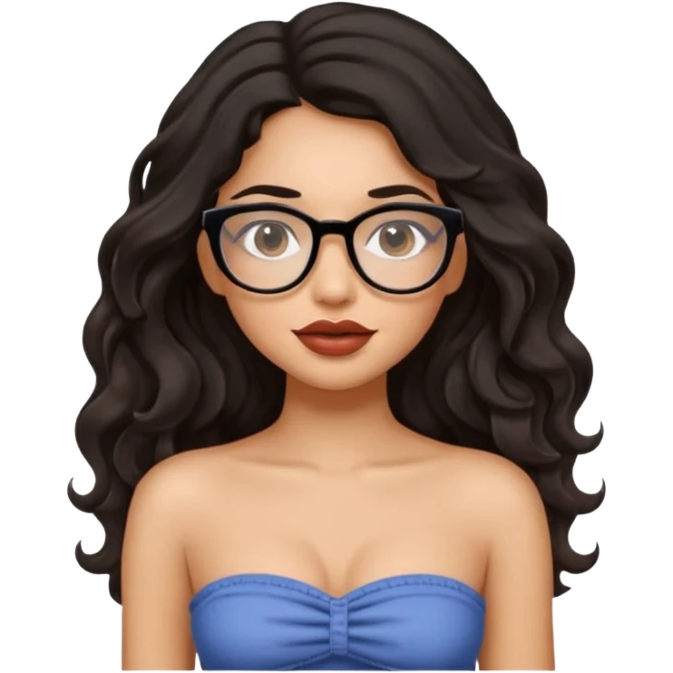 Latina girl with long black wavy hair slim face and glasses with big lipswearing a tube top emoji