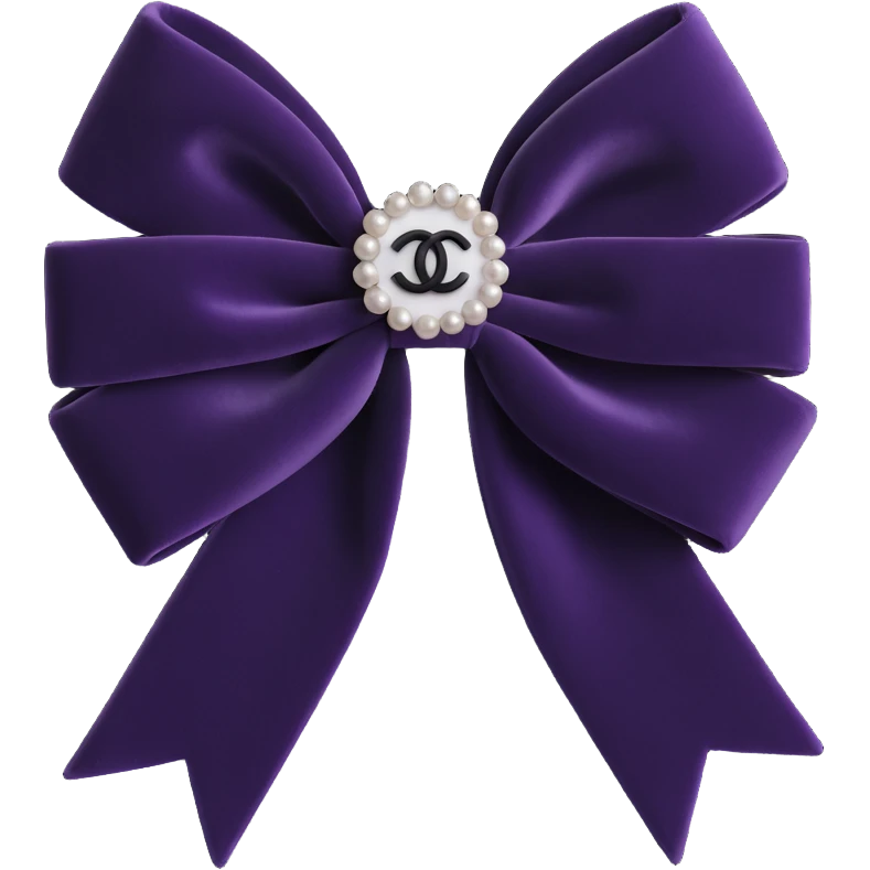 Change the bow to a double-layered velvet bow, keep pearls and silver Chanel logo, elegant, glossy, black and white, 3D emoji style, with no background emoji