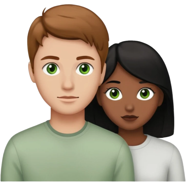 A boyfriend with light brown hair and green eyes next to his girlfriend with black eyes and black hair emoji