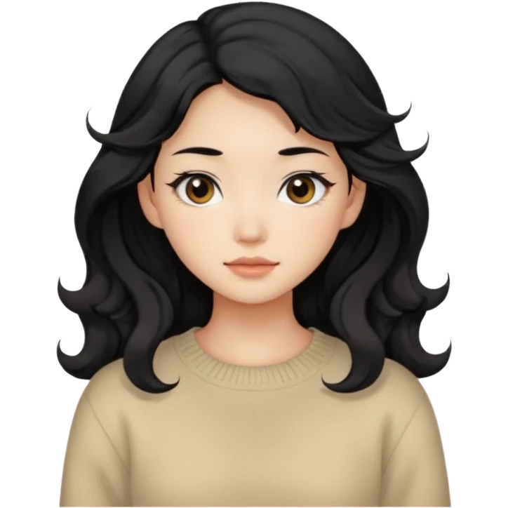 Beautiful girl,Black hair,wavy hair，long hair,Black eyes,Chinese, beige sweater  emoji
