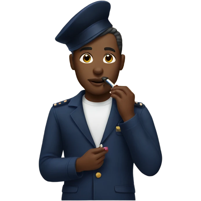 A man putting on lipstick in a navy outfit  emoji