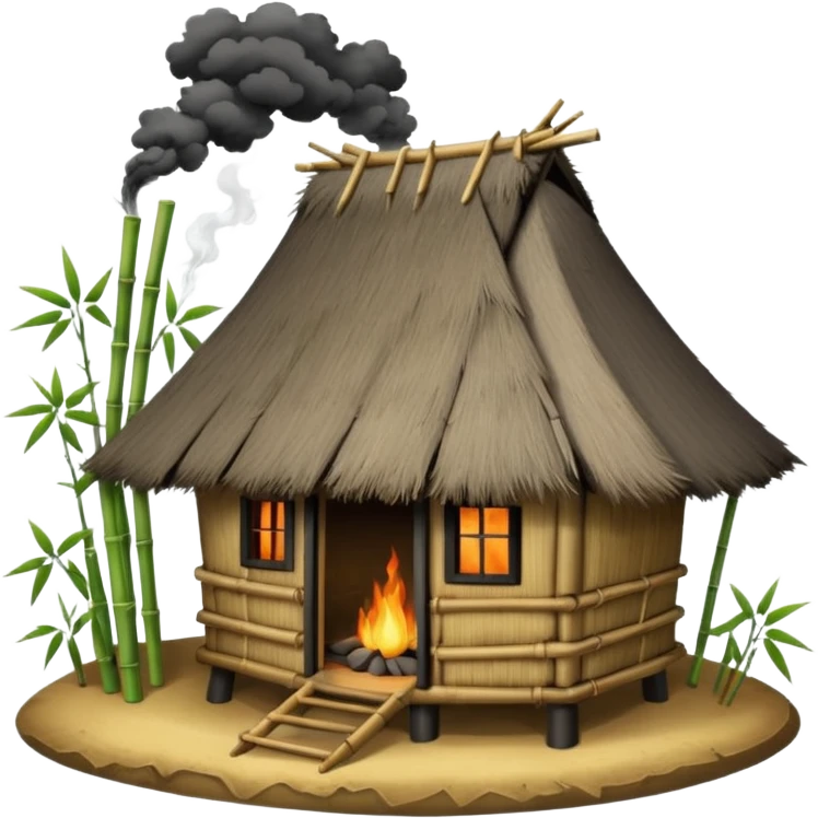 bamboo hut with volcano in the back emoji